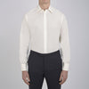 View 2 of product The Turnbull & Asser Cream Sea Island Quality Cotton Shirt features a T&A collar, double cuffs, and a button-down front, elegantly displayed against a white background.
