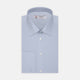 A neatly folded Light Blue Sea Island Quality Cotton Shirt by Turnbull & Asser, featuring a T&A collar and double cuffs, is displayed against a plain white background with the brand label visible inside the collar.