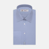 View 1 of product The Turnbull & Asser Blue Sea Island Quality Cotton Shirt features a T&A collar, double cuffs, and is showcased neatly folded on a plain white background.