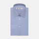 The Turnbull & Asser Blue Sea Island Quality Cotton Shirt features a T&A collar, double cuffs, and is showcased neatly folded on a plain white background.