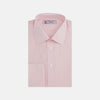 View 1 of product A slim black herringbone silk tie by Turnbull & Asser is paired with a neatly folded light pink long-sleeve dress shirt with a classic collar and white buttons, all displayed on a plain white background.