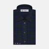 View 1 of product The Turnbull & Asser Blackwatch Brushed Cotton Shirt features a T&A collar, button cuffs, and a stylish dark blue and green plaid—perfect for any seasonal collection. Displayed here neatly folded on a plain white background.