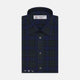 The Turnbull & Asser Blackwatch Brushed Cotton Shirt features a T&A collar, button cuffs, and a stylish dark blue and green plaid—perfect for any seasonal collection. Displayed here neatly folded on a plain white background.