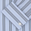 View 4 of product The Turnbull & Asser Grey, Turquoise and Sky Blue Mixed Stripe Shirt features a T&A collar, double cuffs, and elegant vertical stripes, neatly displayed on a plain light background.