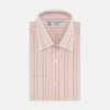 View 1 of product Turnbull & Asser’s Pink, Red and Blue Pencil Stripe Shirt features a T&A collar, double cuffs, and multicolored vertical stripes on a light pink base—perfect for adding spring style to your wardrobe.