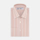 Turnbull & Asser’s Pink, Red and Blue Pencil Stripe Shirt features a T&A collar, double cuffs, and multicolored vertical stripes on a light pink base—perfect for adding spring style to your wardrobe.