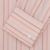 View 4 of product Turnbull & Asser’s Pink, Red and Blue Pencil Stripe Shirt features a T&A collar, double cuffs, and multicolored vertical stripes on a light pink base—perfect for adding spring style to your wardrobe.
