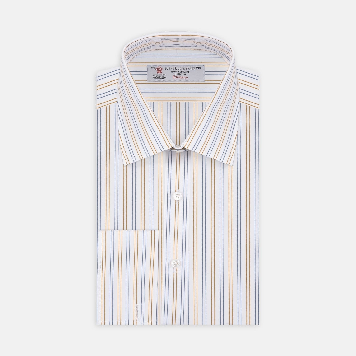 View 2 of product White, Gold and Blue Double Stripe Cotton Fabric