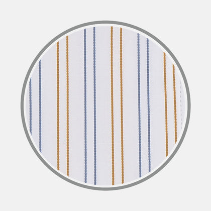 White, Gold and Blue Double Stripe Cotton Fabric