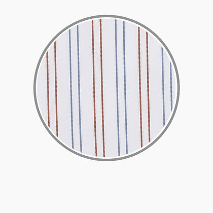 White, Brown and Blue Double Stripe Cotton Fabric Image 2
