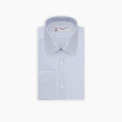 Navy and Light Blue Supraluxe Stripe Shirt with T&A Collar and Double Cuffs Image 2