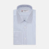View 1 of product A Navy and Light Blue Supraluxe Stripe Shirt by Turnbull & Asser, featuring a T&A collar and double cuffs, is displayed neatly folded against a plain white background.