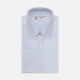 A Navy and Light Blue Supraluxe Stripe Shirt by Turnbull & Asser, featuring a T&A collar and double cuffs, is displayed neatly folded against a plain white background.