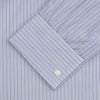 View 2 of product A Navy and Light Blue Supraluxe Stripe Shirt by Turnbull & Asser, featuring a T&A collar and double cuffs, is displayed neatly folded against a plain white background.