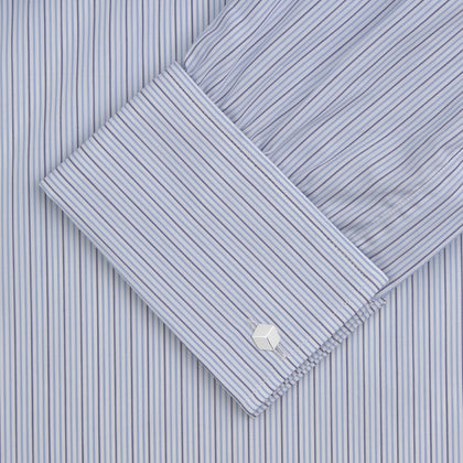 Navy and Light Blue Supraluxe Stripe Shirt with T&A Collar and Double Cuffs Image 1
