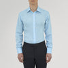 View 2 of product The Turquoise Linen Shirt by Turnbull & Asser features a T&A collar and 3-button cuffs, neatly displayed on a white background—an elegant summer essential for effortless style.