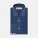 The Turnbull & Asser Navy Linen Shirt features a T&A collar, long sleeves, and 3-button cuffs, making it a stylish summer essential. Displayed neatly folded against a plain white background.