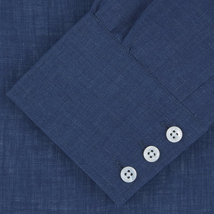 Navy Linen Shirt with T&A Collar and 3-Button Cuffs Image 1