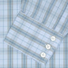 View 2 of product A neatly folded Turnbull & Asser Grey, Turquoise and Sky Blue Mixed Check Shirt with T&A collar and 3-button cuffs is displayed on a plain white background.