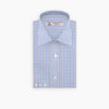 View 1 of product The Turnbull & Asser Blue and White Bold Check Shirt features a T&A collar, 3-button cuffs, and a classic plaid in blue and white, neatly folded with white buttons, displayed on a plain white background.