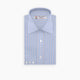 The Turnbull & Asser Blue and White Bold Check Shirt features a T&A collar, 3-button cuffs, and a classic plaid in blue and white, neatly folded with white buttons, displayed on a plain white background.