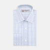 View 1 of product The Turnbull & Asser Blue and Green Business Plaid Check Shirt features a classic T&A collar and 3-button cuffs, displayed on a light grey background.