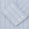 View 2 of product The Turnbull & Asser Blue and Green Business Plaid Check Shirt features a classic T&A collar and 3-button cuffs, displayed on a light grey background.