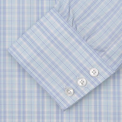 Blue and Green Business Plaid Check Shirt with Classic T&A Collar and 3-Button Cuffs Image 1