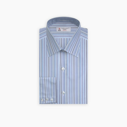 Blue and White Graph Stripe Shirt with T&A Collar and 3-Button Cuffs Image 2