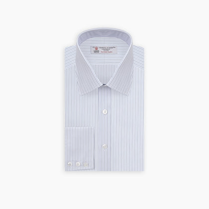 Light Blue Double Stripe Sea Island Quality Cotton Shirt with T&A Collar and 3-Button Cuffs Image 2