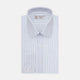 The Turnbull & Asser Light Blue Double Stripe Sea Island Quality Cotton Shirt features a T&A collar, 3-button cuffs, and white buttons, neatly folded and displayed against a plain light background.