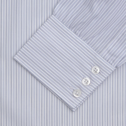 Light Blue Double Stripe Sea Island Quality Cotton Shirt with T&A Collar and 3-Button Cuffs Image 1
