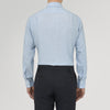 View 3 of product The Turnbull & Asser Blue Cashmere Blend Shirt features a T&A collar and 3-button cuffs, elegantly folded and showcased against a plain white background.