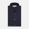 View 1 of product A navy cashmere blend Turnbull & Asser shirt with a T&A collar and 3-button cuffs, neatly folded and displayed against a plain white background.