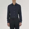 View 2 of product A navy cashmere blend Turnbull & Asser shirt with a T&A collar and 3-button cuffs, neatly folded and displayed against a plain white background.