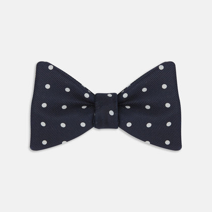Winston Navy and White Spot Silk Bow Tie