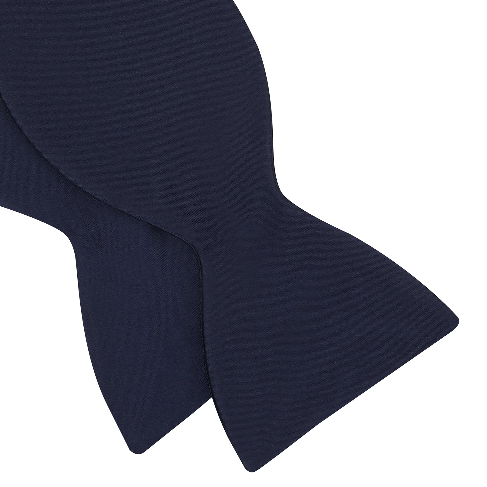 View 4 of product The Turnbull & Asser Navy Satin Silk Bow Tie is elegantly showcased against a plain white background.