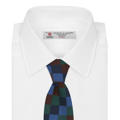Navy and Blue Checkerboard Jacquard Wool Tie Image 1
