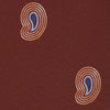 View 3 of product The Turnbull & Asser Red Pulse Paisley Silk Tie features a rolled red silk design with a repeating pattern of tan, blue, and white abstract pulse motifs.