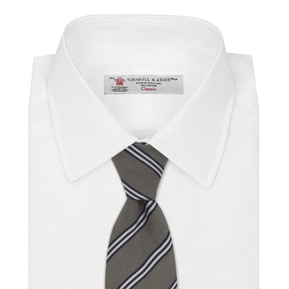 Grey Diagonal Stripe Cotton and Silk Tie Image 1