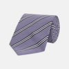 View 1 of product The Turnbull & Asser Lilac Diagonal Stripe Cotton and Silk Tie features classic black and white stripes, shown neatly rolled on a white background.