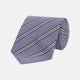 The Turnbull & Asser Lilac Diagonal Stripe Cotton and Silk Tie features classic black and white stripes, shown neatly rolled on a white background.