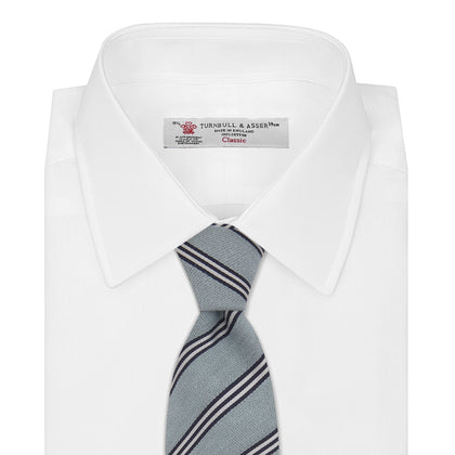Powder Blue Diagonal Stripe Cotton and Silk Tie Image 1