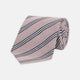 The Turnbull & Asser Pastel Pink Diagonal Stripe Cotton and Silk Tie, featuring navy blue and white stripes, is neatly rolled against a plain white background.