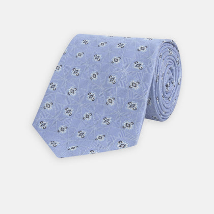 Sky Blue Star Flowers Silk Tie Image 4