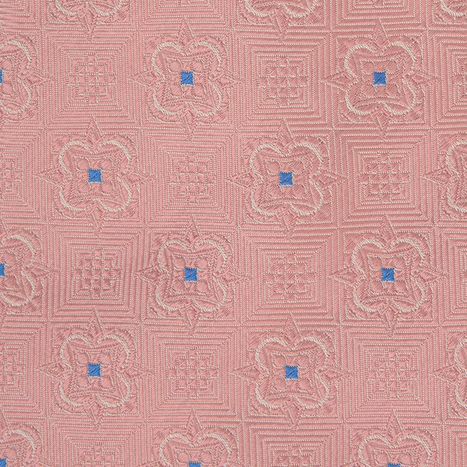 View 3 of product The Pink Flower Mosaic Silk Tie by Turnbull & Asser features a subtle jacquard texture with small blue floral accents, shown on a white background.