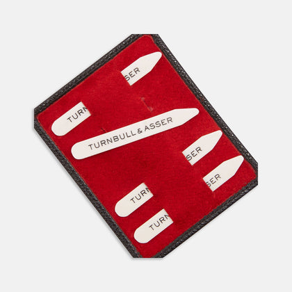 Bone Collar Stays in Black Leather Lined Red Suede Tray Image 2