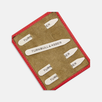 Bone Collar Stays in Red Leather Lined Olive Suede Tray Image 2