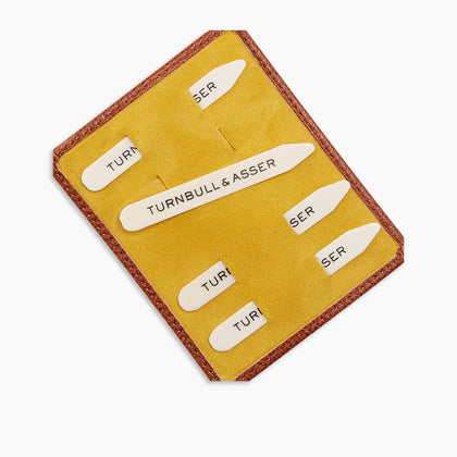 Bone Collar Stays in Tan Leather Lined Mustard Suede Tray