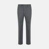 View 1 of product The Turnbull & Asser Jackson Grey Flannel Wool Trousers feature a tailored fit with button and zipper closure, crafted from premium wool flannel for a refined look, shown against a plain white background.